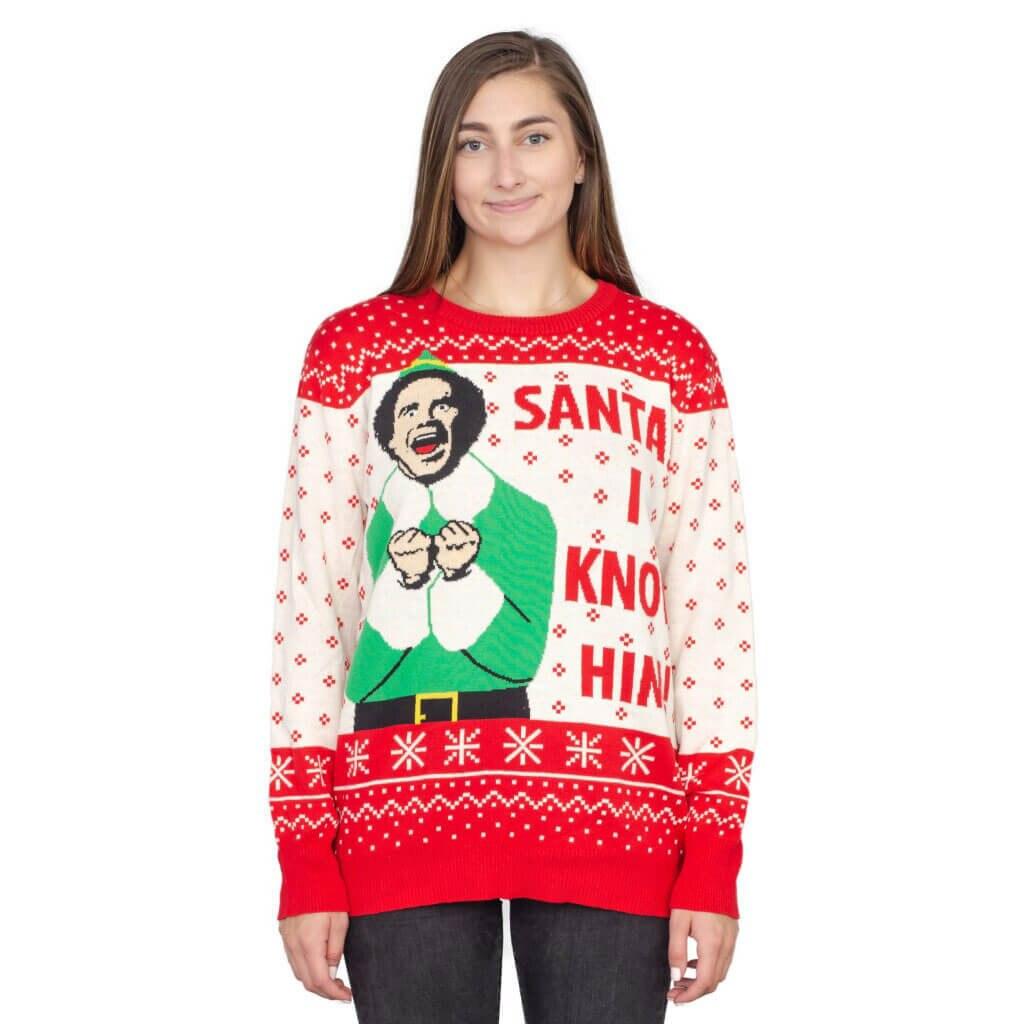 Elf Buddy Santa I Know Him Ugly Christmas Sweater-tvso