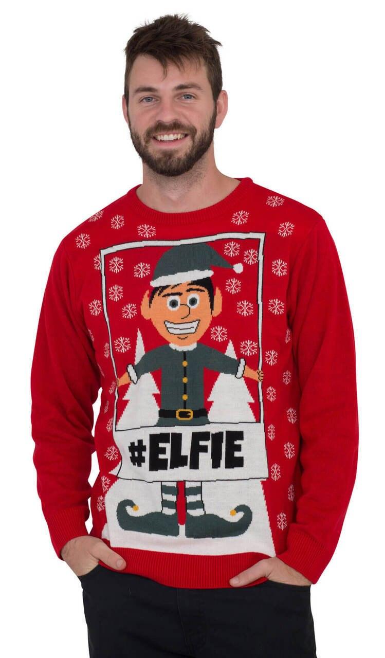 #Elfie Hashtag Elf with Snowflakes Ugly Christmas Sweater - TVStoreOnline