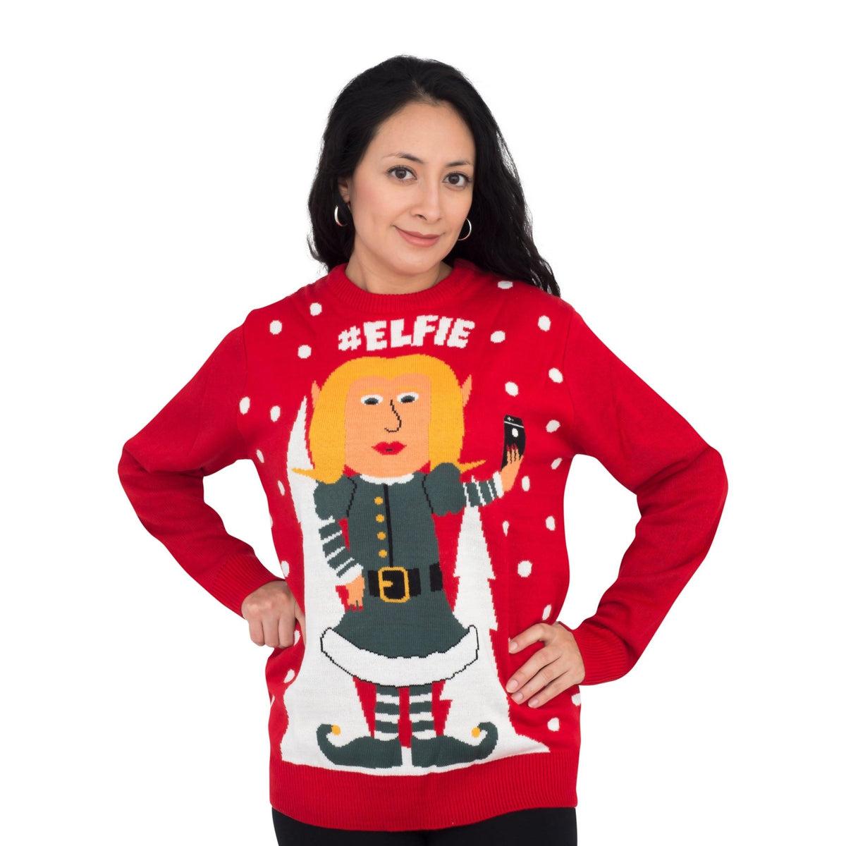 #Elfie Hashtag Women's Elf with Snowflakes Christmas Sweater - TVStoreOnline