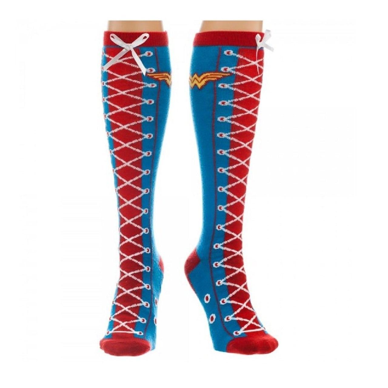 Faux Lace Up Wonder Woman Knee High Socks-tvso