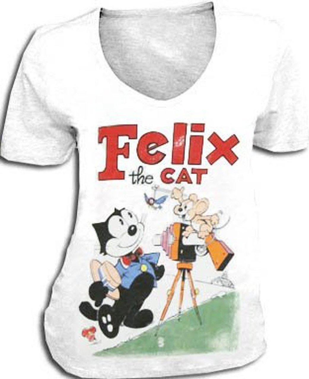 Felix the Cat Distressed Camera Photo Shoot V-Neck T-shirt-tvso