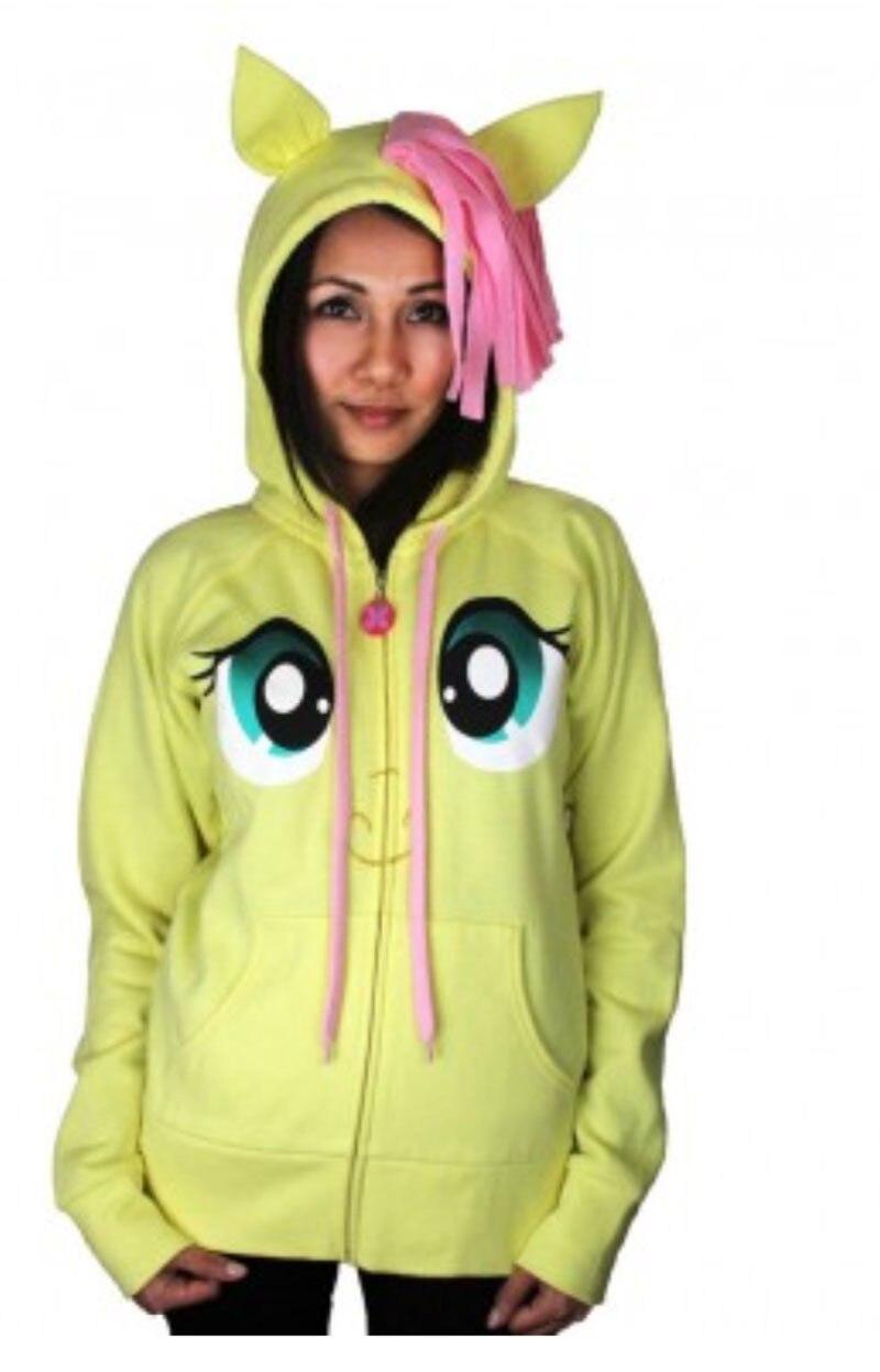 Fluttershy Pegasus Face Butter Yellow Hoodie with Mane and Wings-tvso