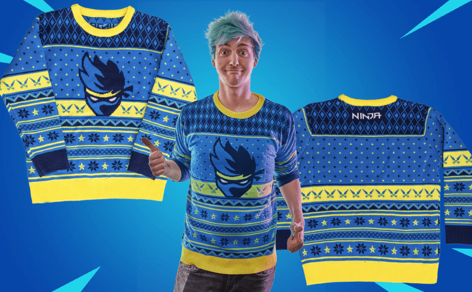 Fortnite Ninja Logo Ugly Christmas Sweater Shurikens Pattern - TVStoreOnline