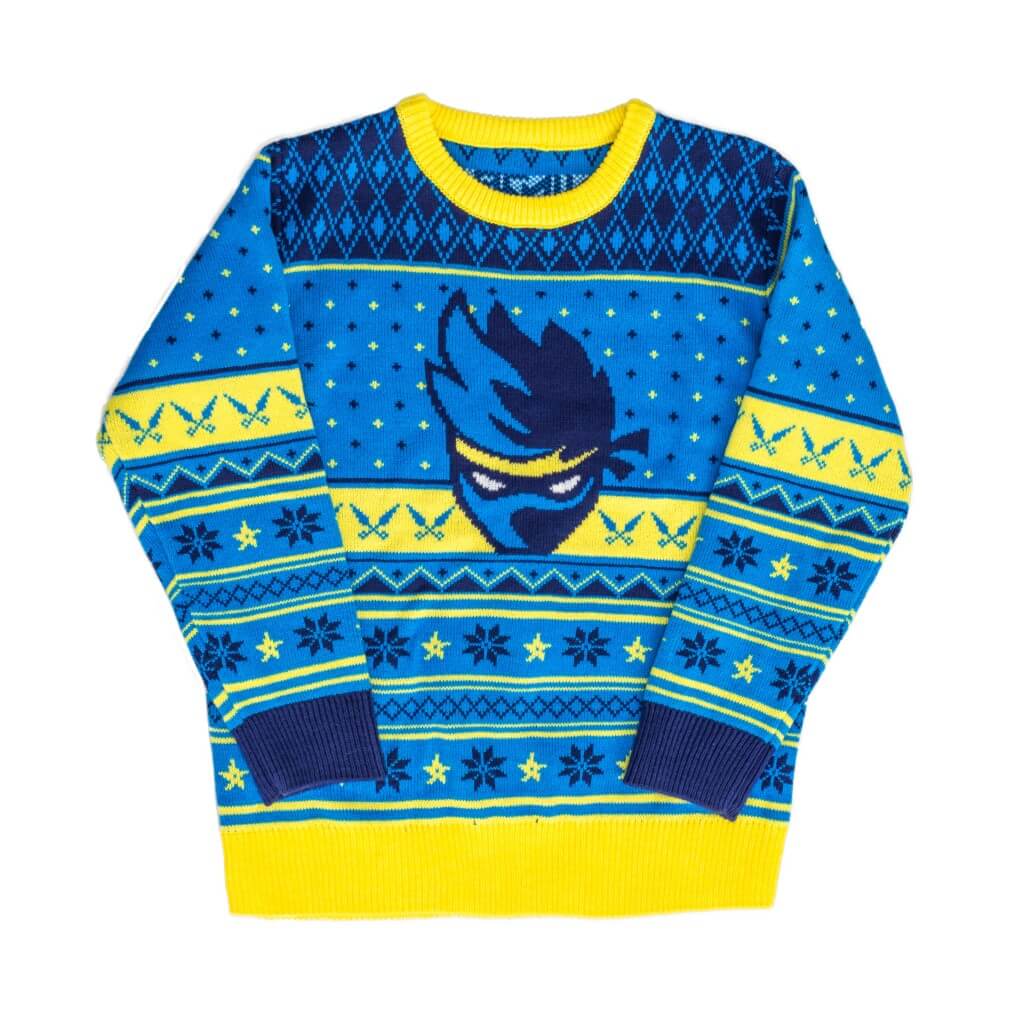 Fortnite Ninja Logo Ugly Christmas Sweater Shurikens Pattern - TVStoreOnline