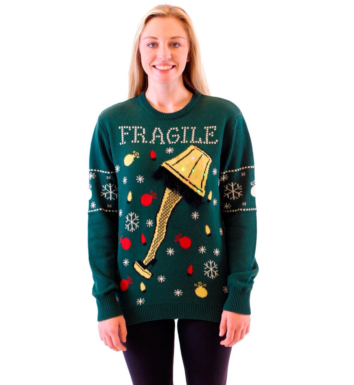 Fragile Leg Lamp Light Up Ugly Christmas Xmas Sweater-tvso