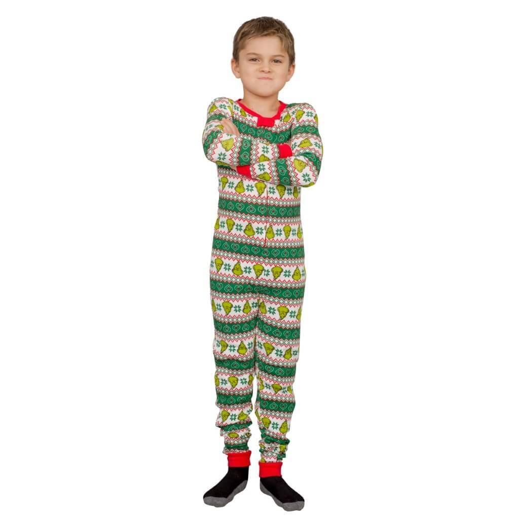 Grinch Family Faces Christmas Kids Pajama Union Suit-tvso