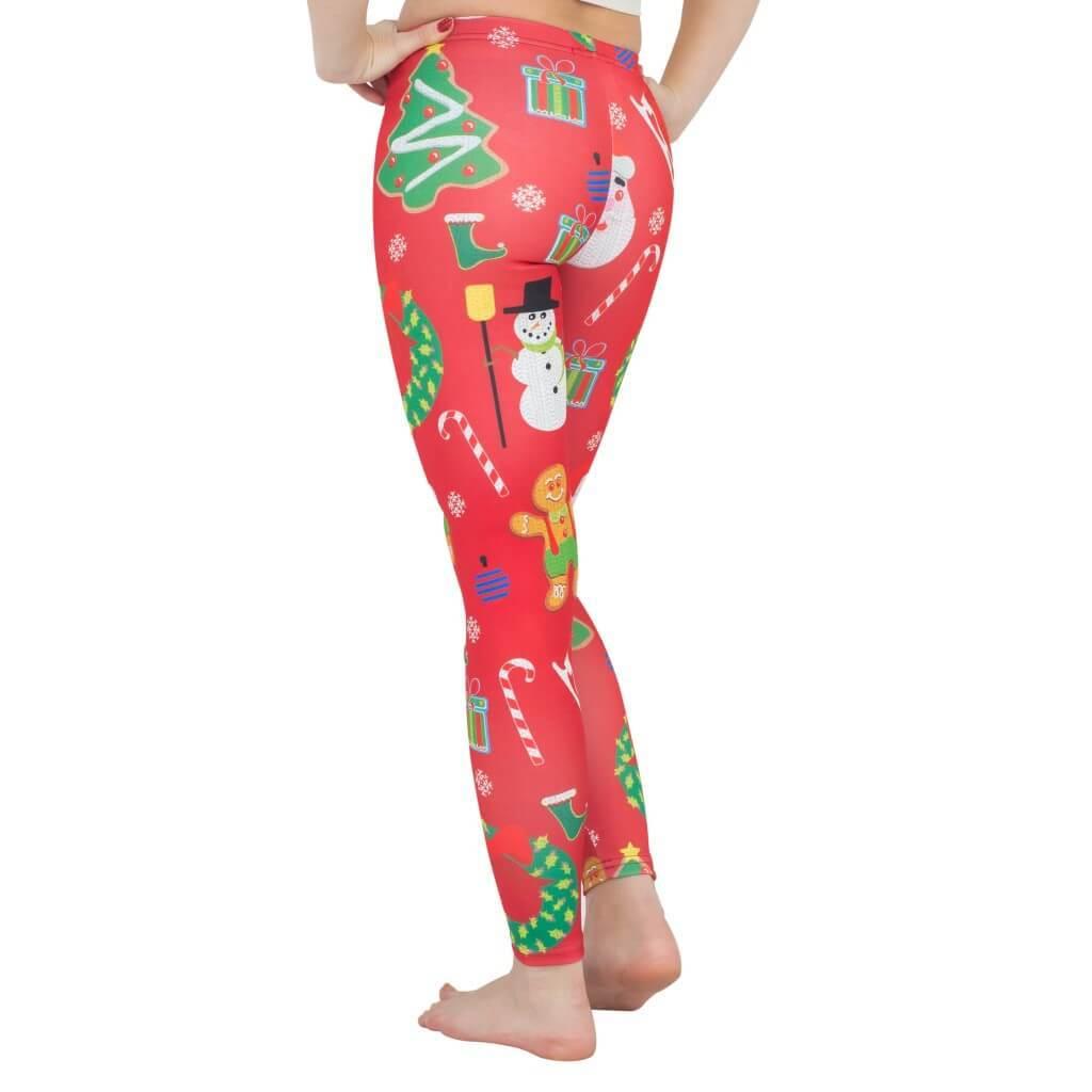 Holiday Symbols All Over Red Ugly Christmas Leggings-tvso