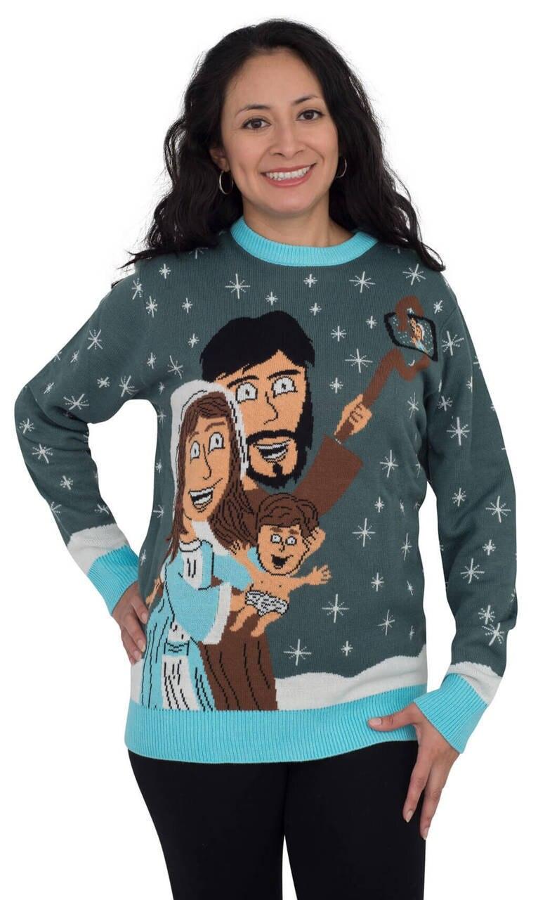 Jesus Selfie Stick Family Picture Ugly Christmas Sweater-tvso