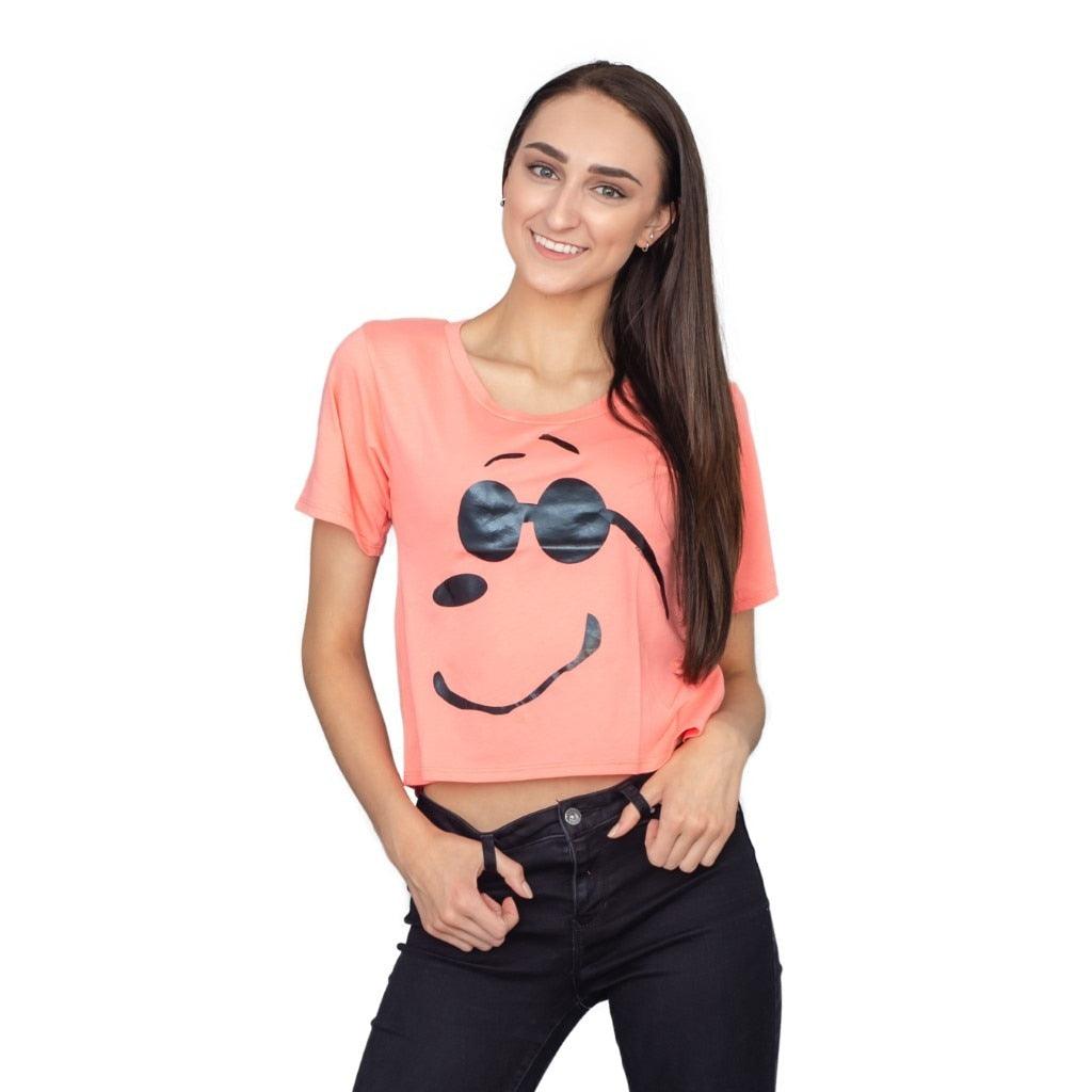 Joe Cool Snoopy Cropped Peach T-shirt-tvso