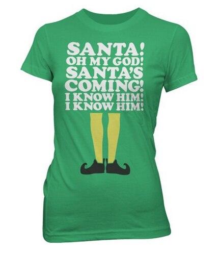 Juniors Elf Santa's Coming T-shirt-tvso