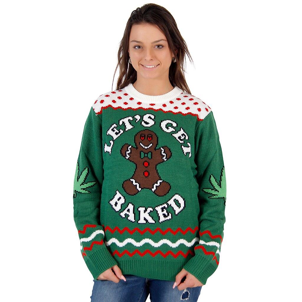 Let's Get Baked Blazed Gingerbread Ugly Christmas Xmas Sweater-tvso