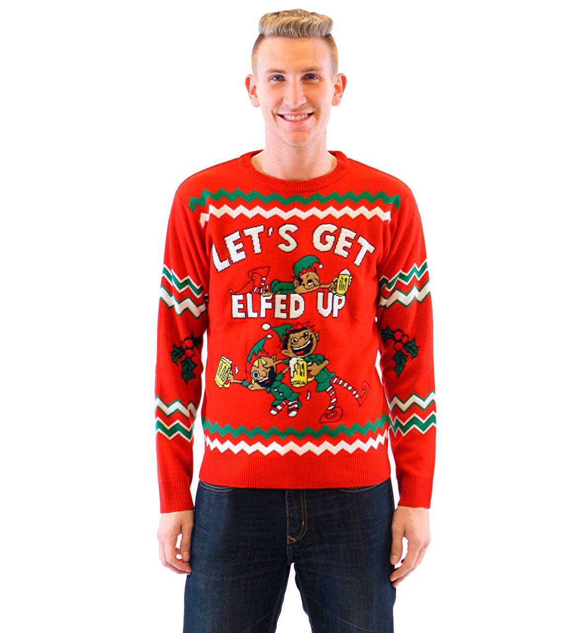 Let's Get Elfed Up Drunken Elves Ugly Christmas Xmas Sweater-tvso