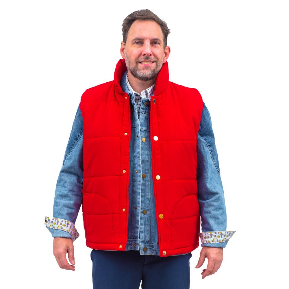 Marty McFly Denim Shirt and Red Puffy Vest Halloween Costume Cosplay