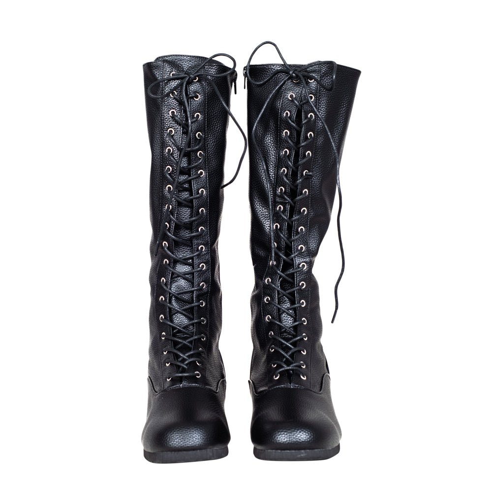 Matte Black Wrestling Boots Halloween Costume Cosplay - TVStoreOnline