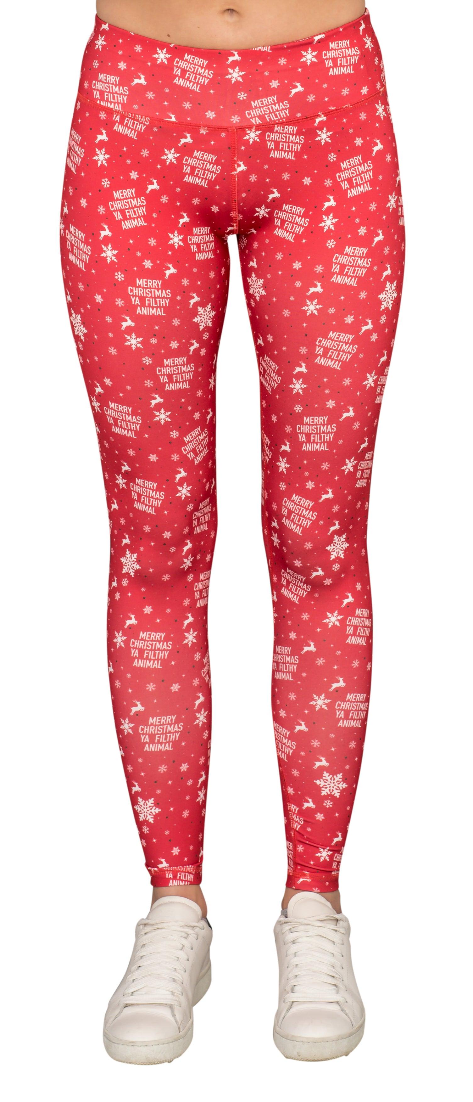 Merry Christmas Ya Filthy Animal Women's Red Leggings - TVStoreOnline