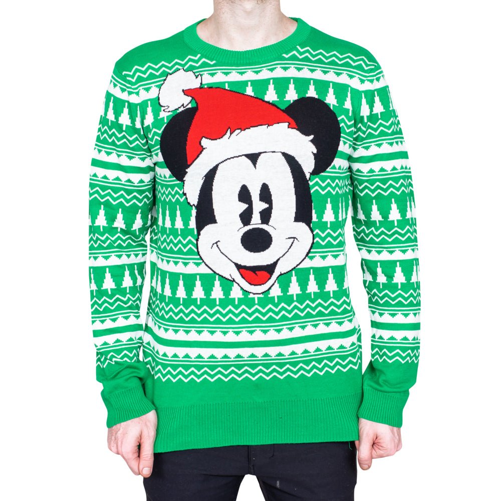 Mickey Mouse Santa Hat Big Face Ugly Christmas Sweater - TVStoreOnline