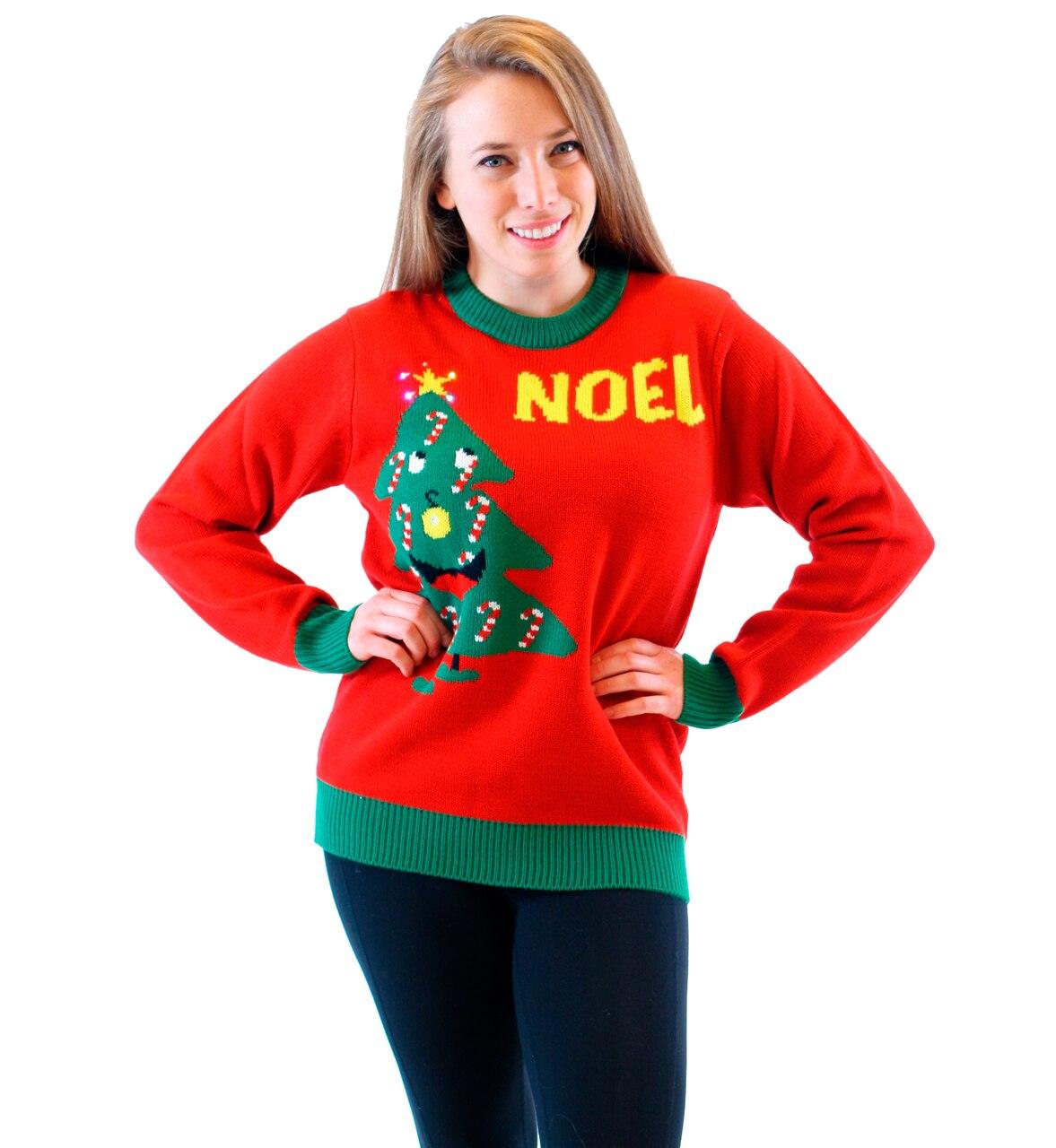 Noel Light Up Smiling Christmas Xmas Tree Ugly Christmas Sweater-tvso