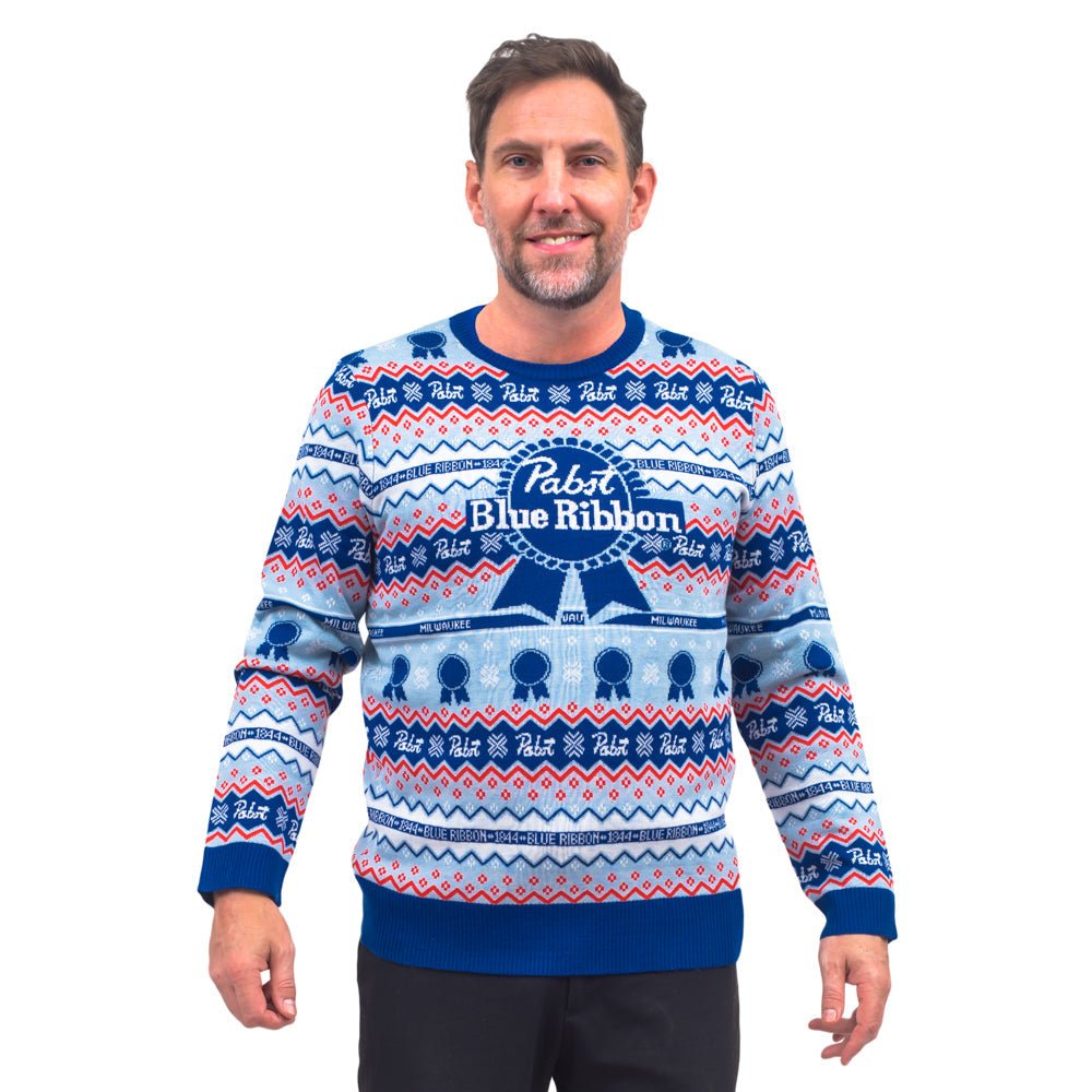 Pabst Fair Isle Beer Holiday Ugly Christmas Sweater - TVStoreOnline