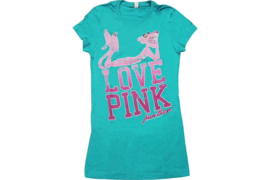 Pink Panther Love Pink Juniors Turquoise T-Shirt - TVStoreOnline