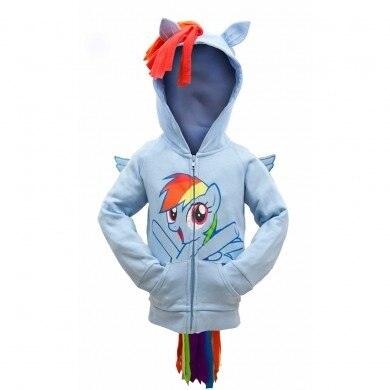 Rainbow Dash Face Kids Hoodie Sweatshirt with Mane, Wings and Tail-tvso