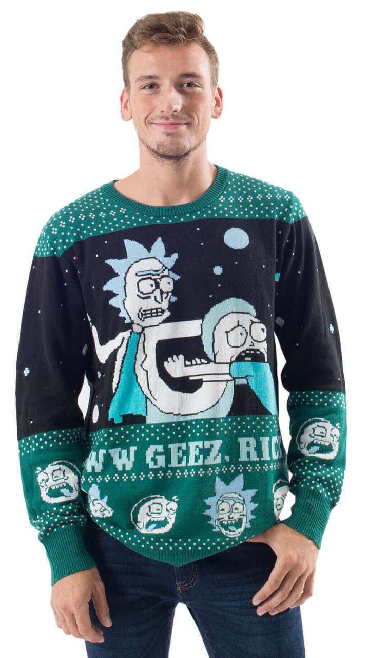 Rick and Morty Alien Aww Geez Christmas Sweater - TVStoreOnline