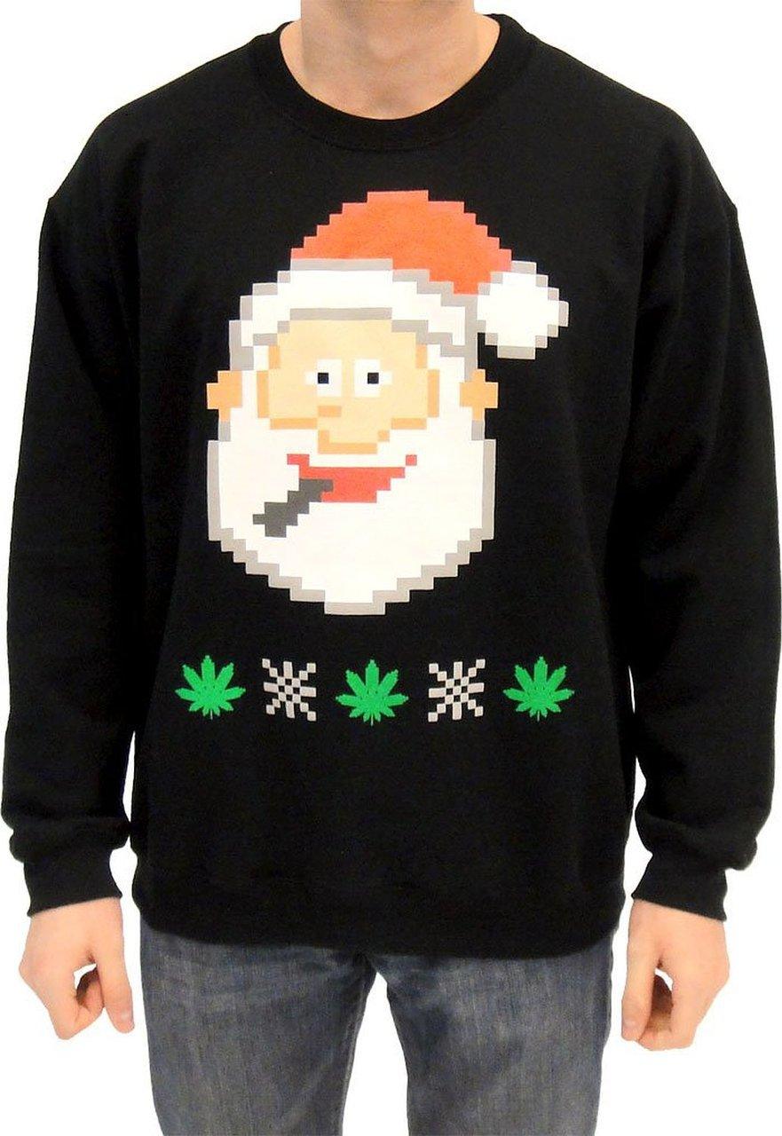 Santa Claus Smoking Marijuana 8-Bit Sweatshirt-tvso