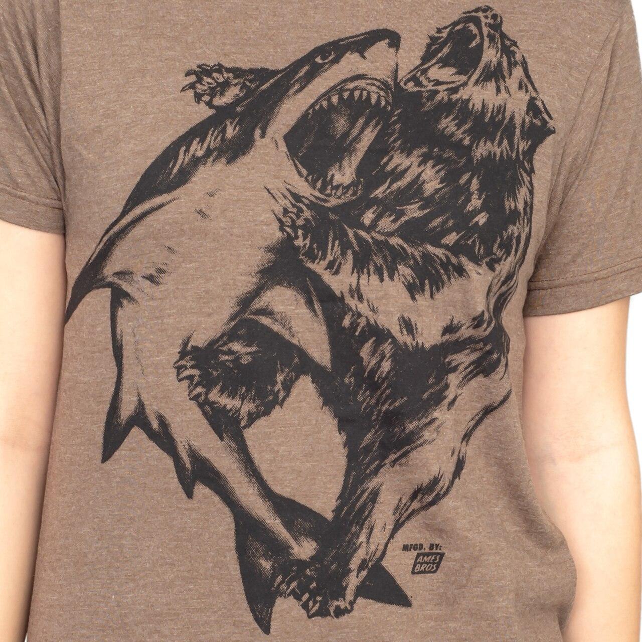 Shark vs. Bear Heather Brown Adult T-shirt-tvso