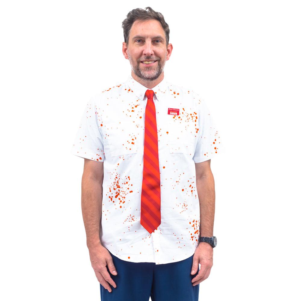 Shaun Zombie Killer Button Up Shirt and Name Tag Halloween Costume Cosplay