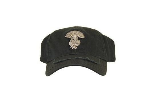 SOA Stretch Black Fitted Baseball Cap Hat with Silver Metal-tvso