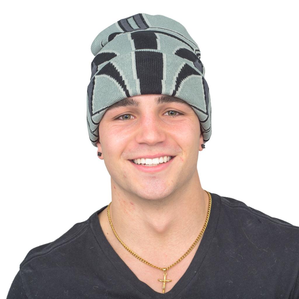Star Wars Mandalorian Beanie Hat and Mask Helmet Grey