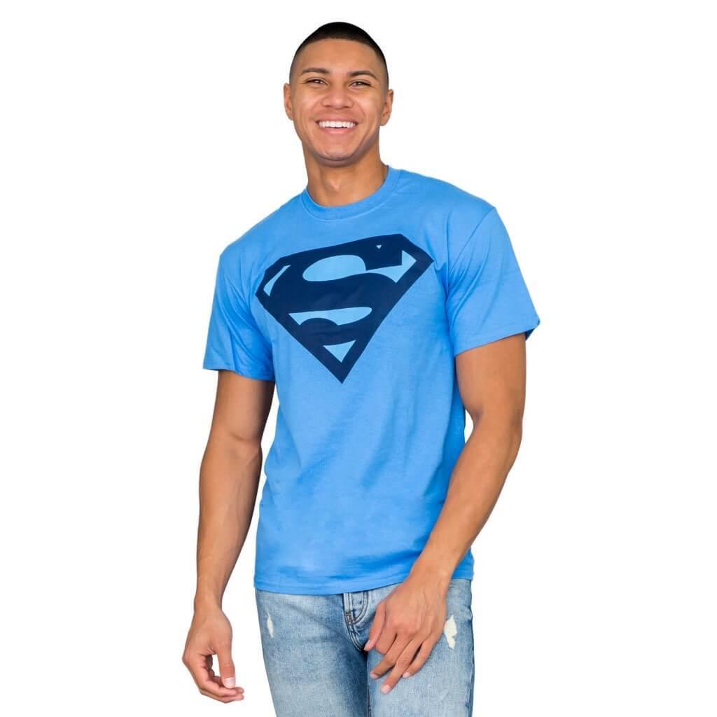 Superman Navy Shield Logo Light Blue Adult T-shirt - Superman Superman Navy Shield Logo Light Blue Adult T-shirt - Superman