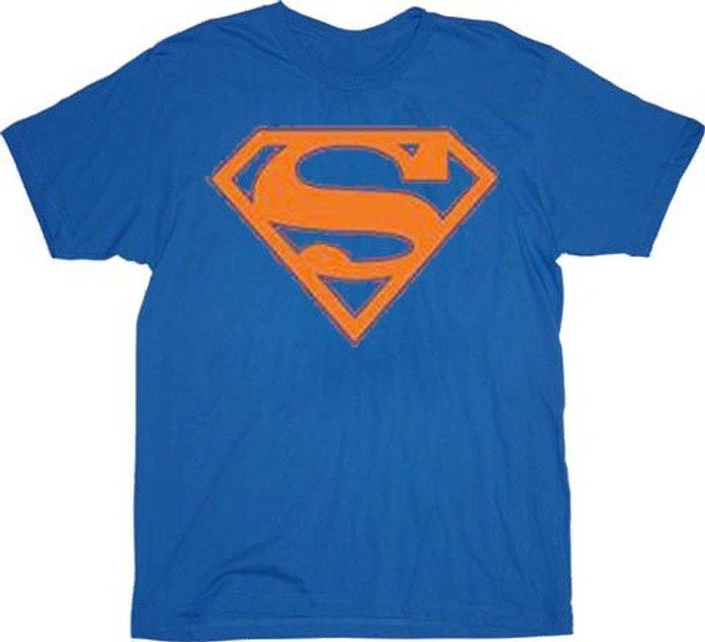 Superman Orange Shield Logo Blue Adult T-shirt Tee-tvso