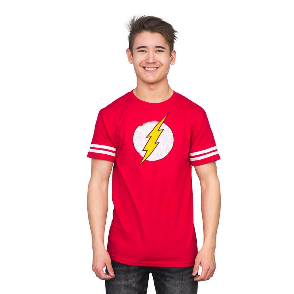 The Flash Distressed Logo With Striped Sleeves T-shirt-tvso