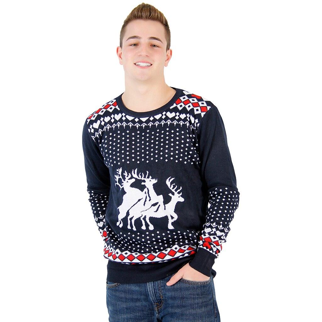Threesome Reindeer Party Ugly Christmas Sweater-tvso