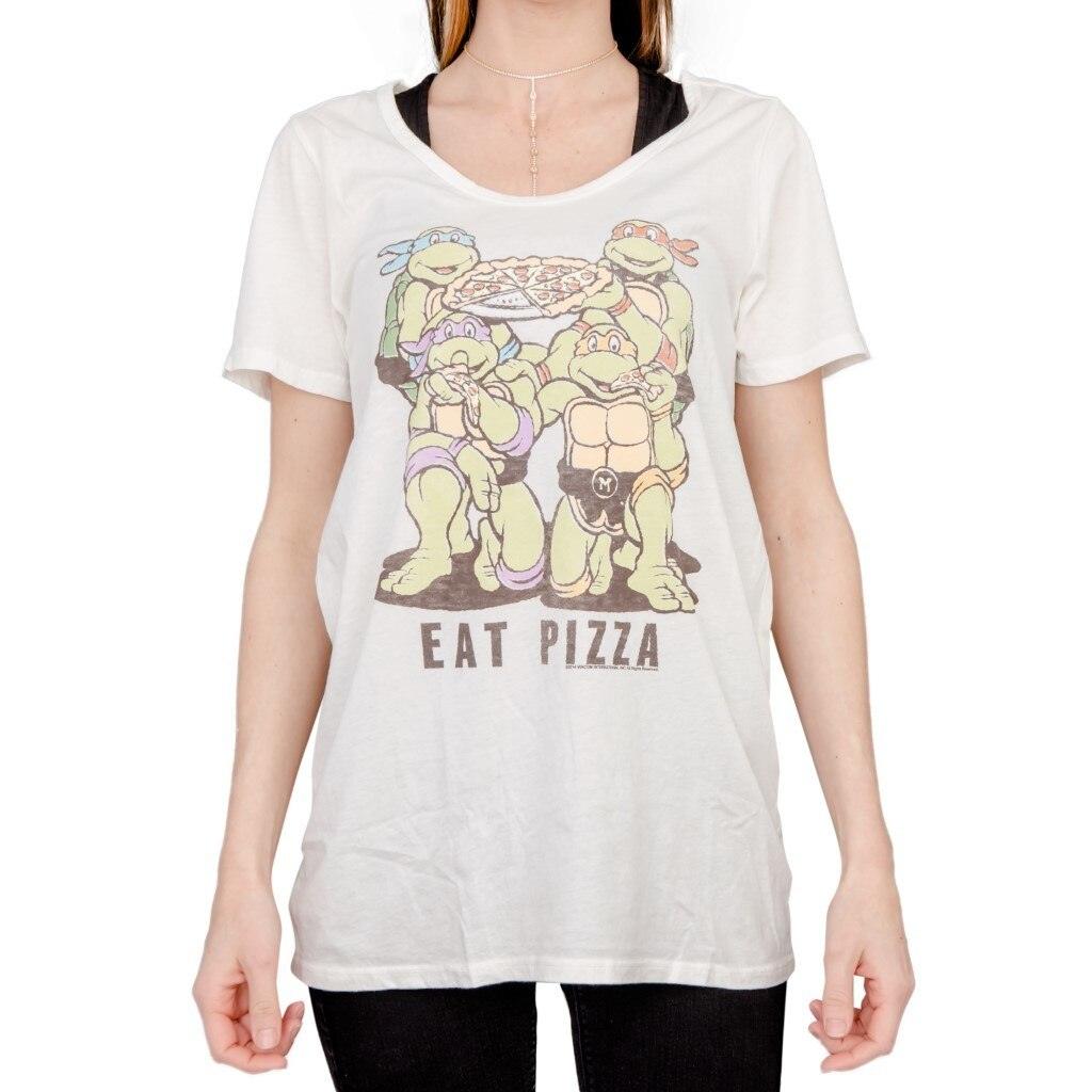 Junk Food Teenage Mutant Ninja Turtles Eat Pizza Juniors White T-Shirt, Girl's, Size: XL