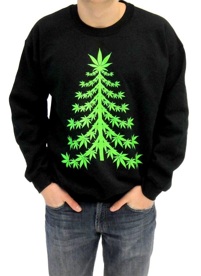 Ugly Christmas Marijuana Christmas Tree Sweatshirt-tvso
