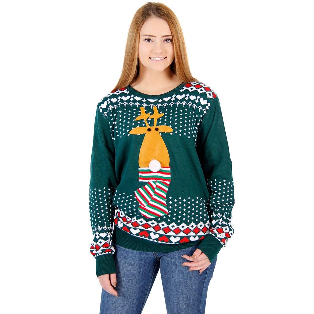Ugly Christmas Sweater Flashing Nose Reindeer Sweater-tvso
