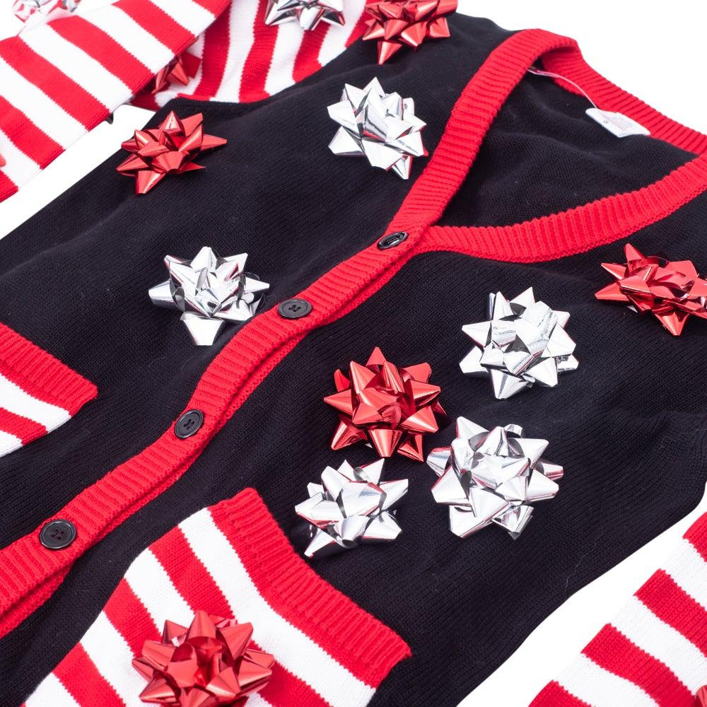 Ugly Christmas Sweater Gift Wrapping Bow Cardigan