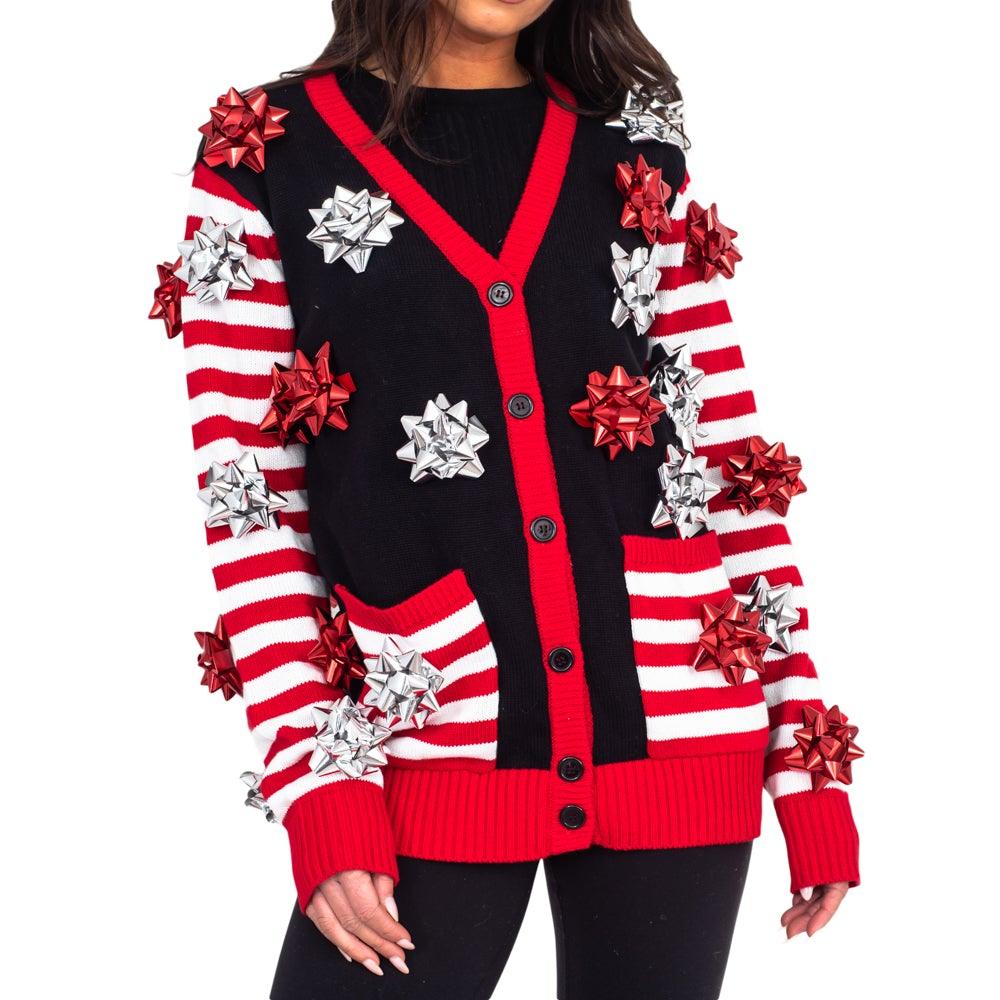 Ugly Christmas Sweater Gift Wrapping Bow Unisex Cardigan - TVStoreOnline