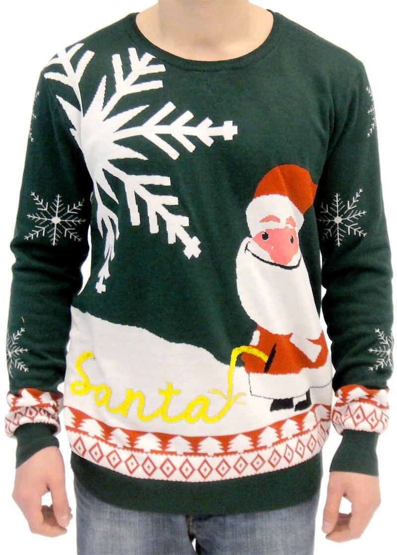 Ugly Christmas Sweater Happy Santa Peeing Santa in Snow-tvso