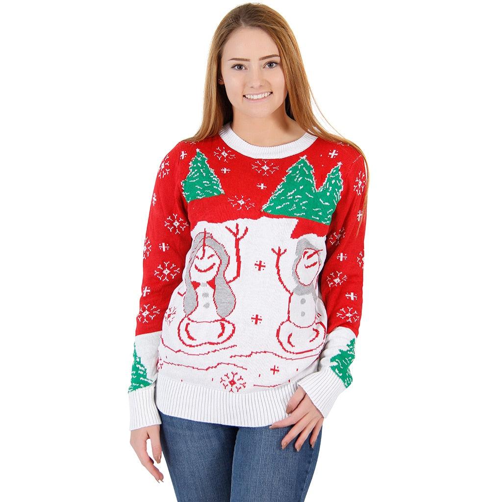 Ugly Christmas Sweater Snowman & Trees with Flashing Lights-tvso