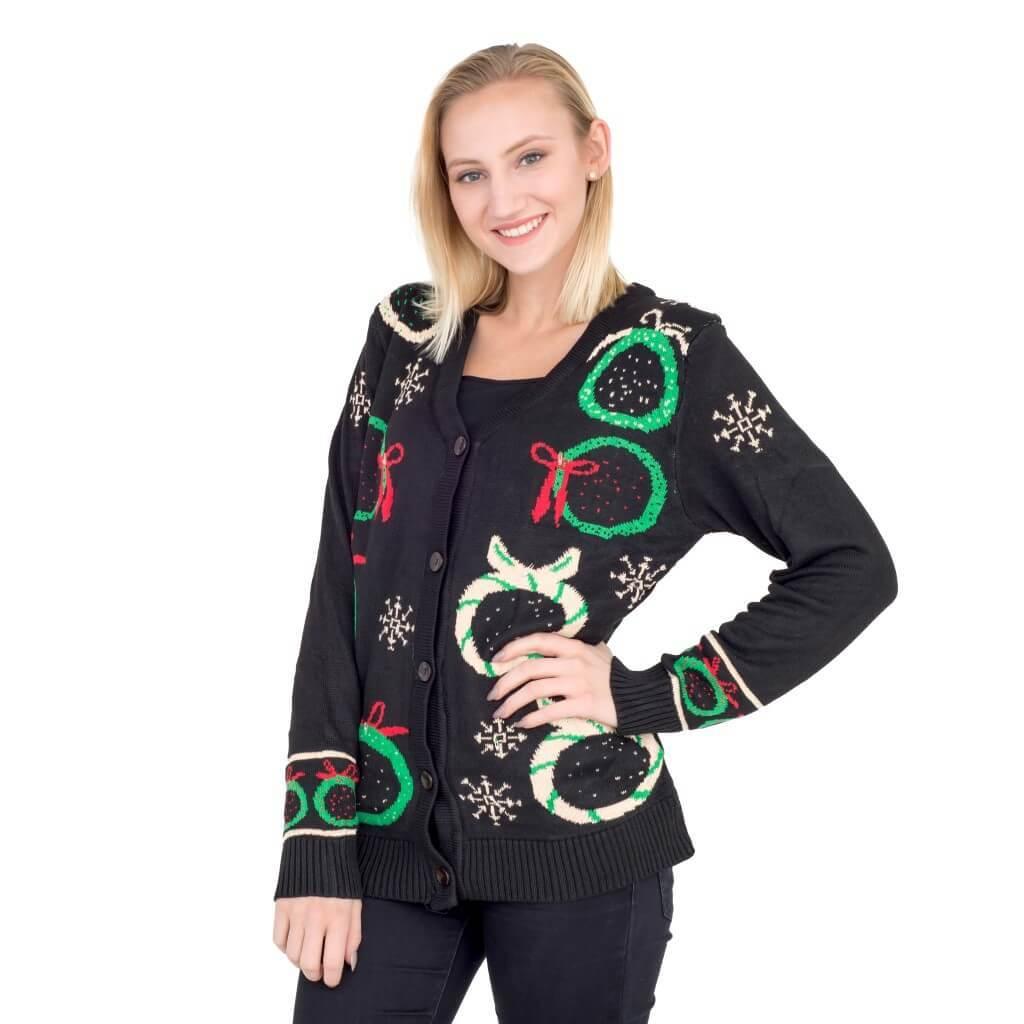 Ugly Christmas Sweater Wreath with Flashing Lights Cardigan-tvso