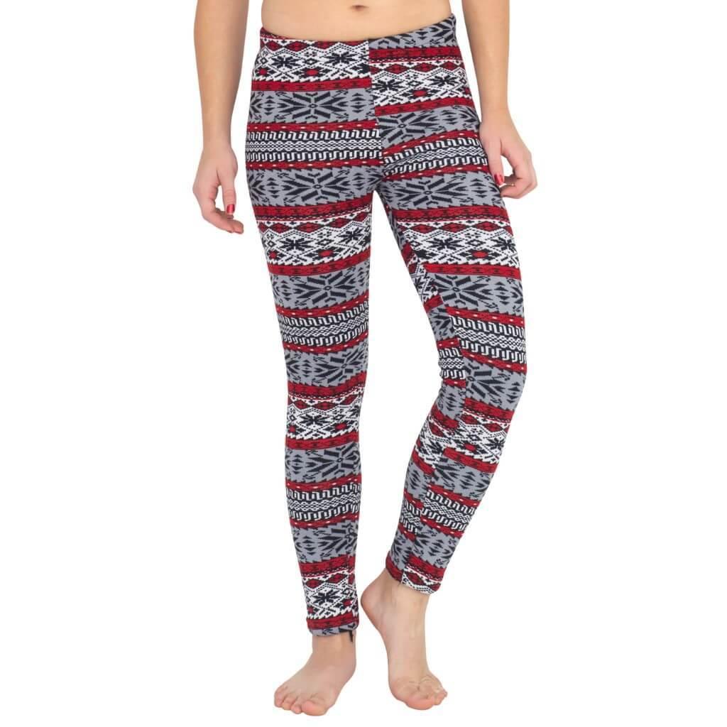 Ugly SNOWFLAKES Pattern RED GRAY Christmas Leggings-tvso