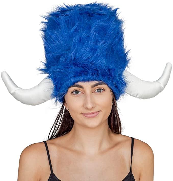 Viking Furry Blue Hat Helmet Adult Halloween Costume Accessory