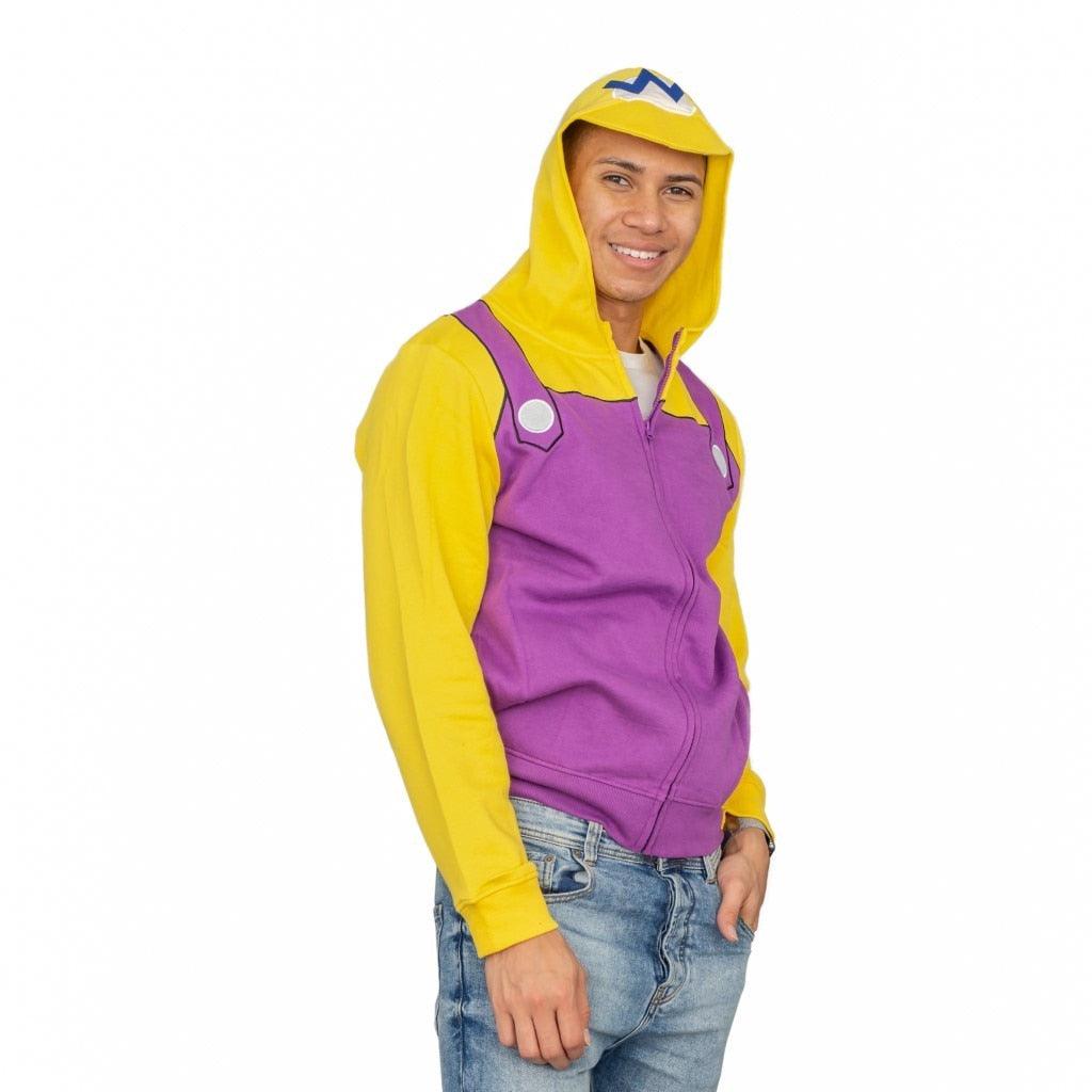 Wario Adult Costume Zip Up Hoodie Sweatshirt-tvso