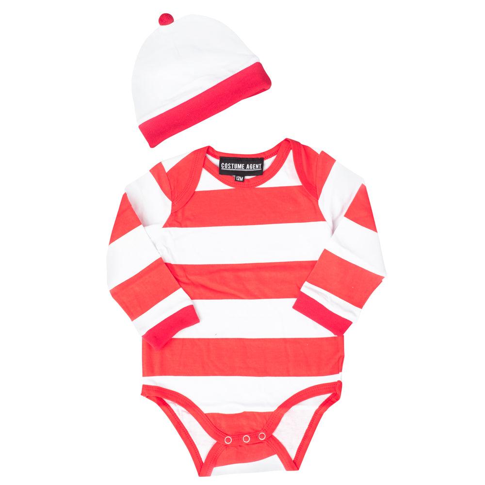 Where is Waldo Costume Toddler One Piece Romper Bodysuit with Hat