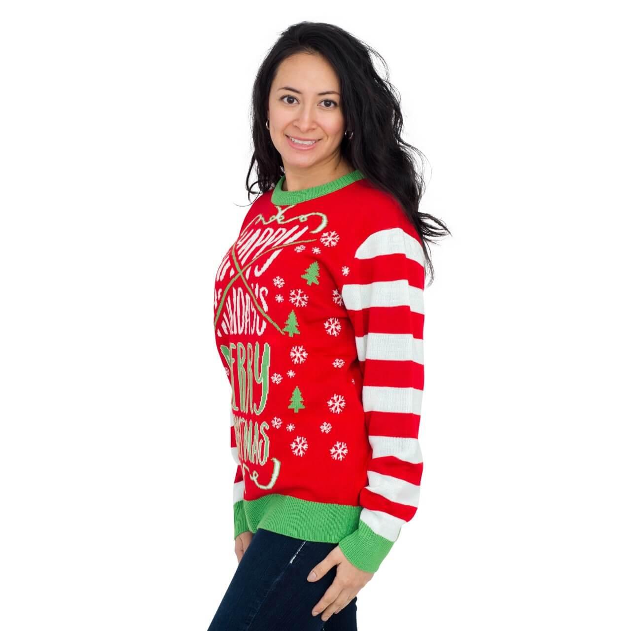 Women’s Happy Holidays Merry Christmas Sweater Side