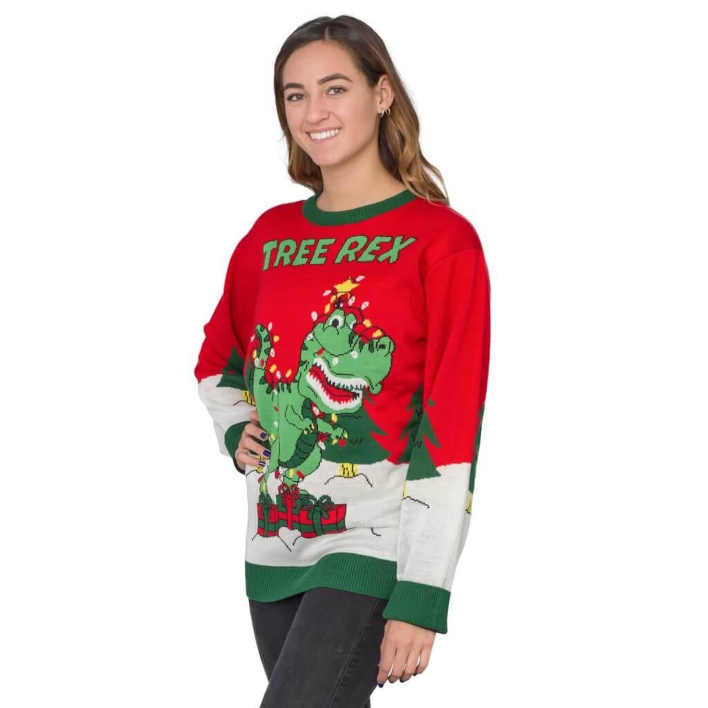 Women’s Tree Rex Light Up T-Rex Ugly Christmas Sweater 3