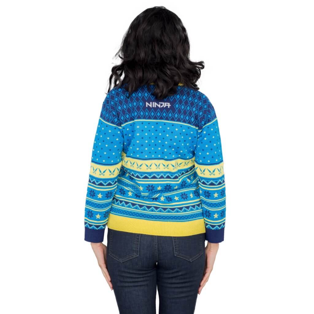 Women's Fortnite Ninja Logo Ugly Christmas Sweater Shurikens Pattern - TVStoreOnline