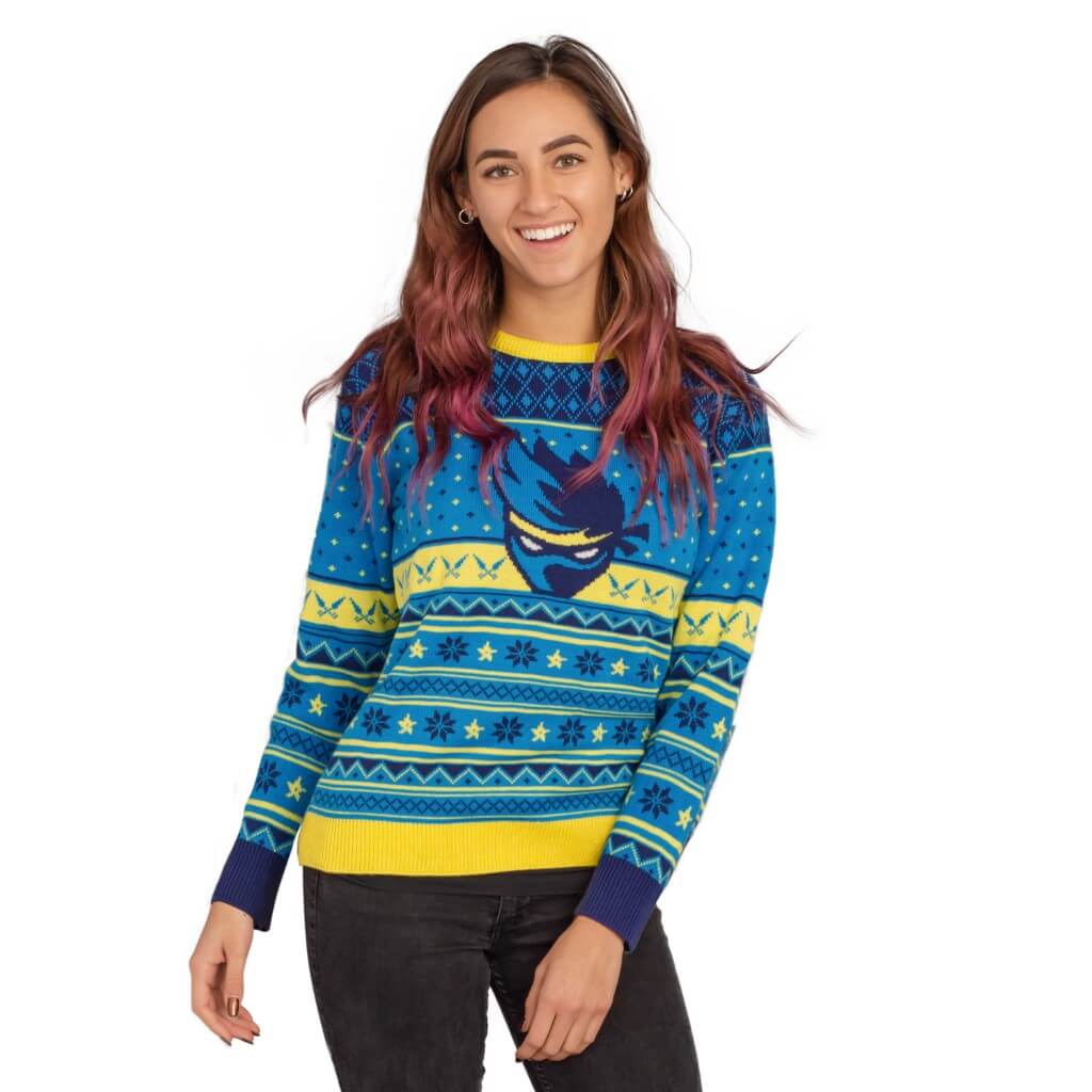 Women's Fortnite Ninja Logo Ugly Christmas Sweater Shurikens Pattern - TVStoreOnline